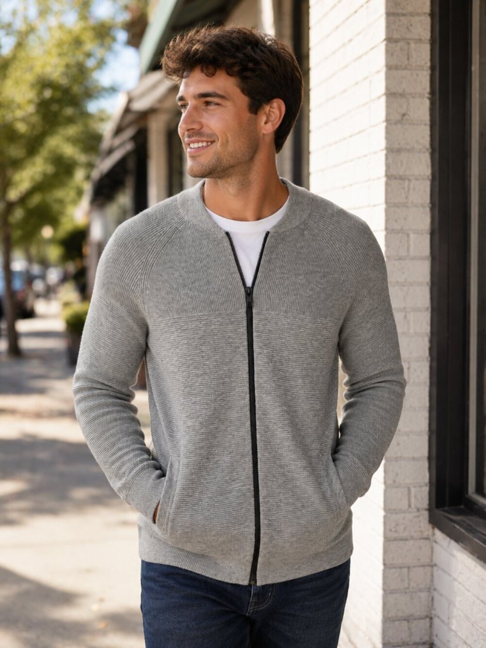 Zara Man Gray Knit Zip Front Sweater Jacket Size L